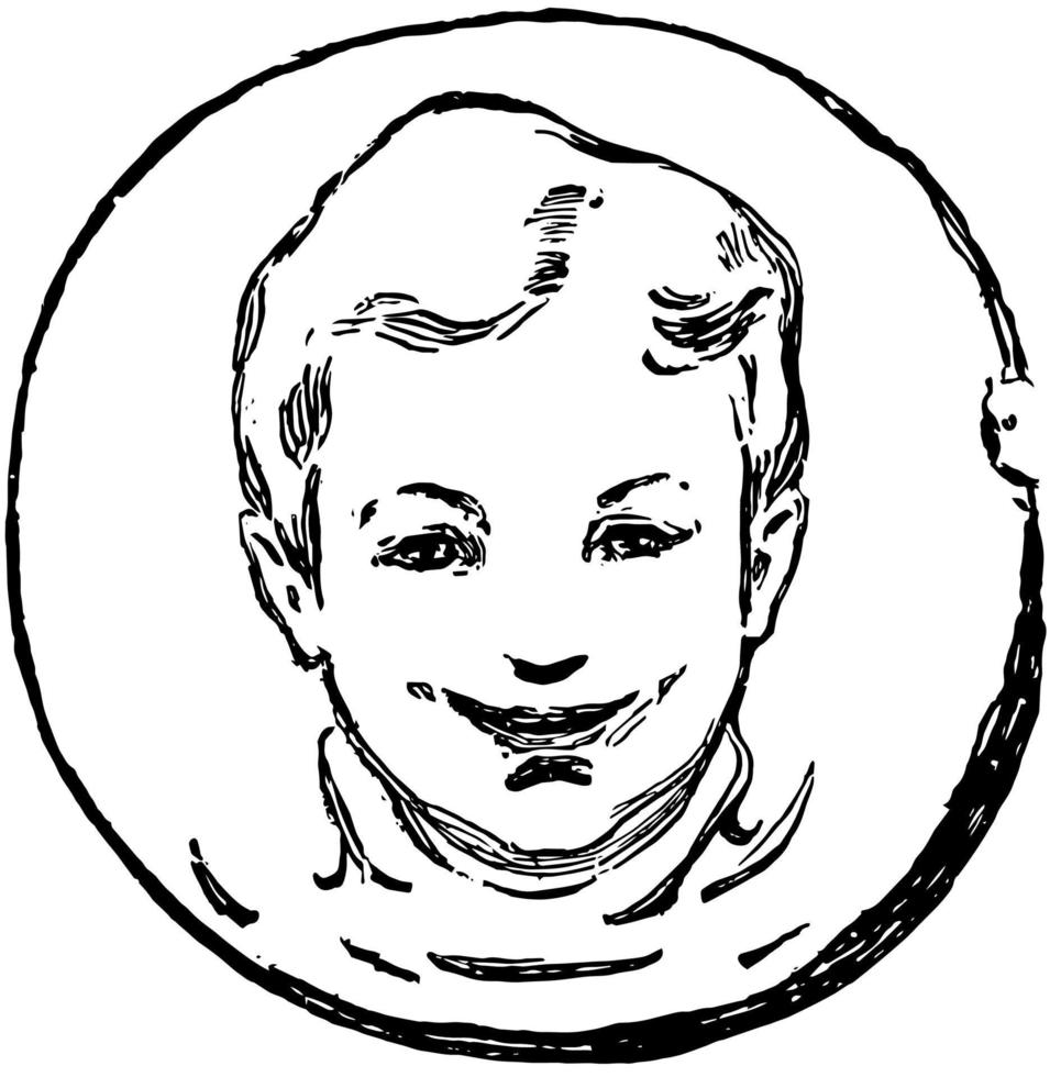 Happy boy smiley face, vintage engraving. vector