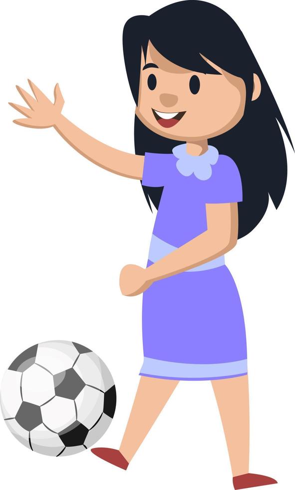 chica con fútbol, ilustración, vector sobre fondo blanco.