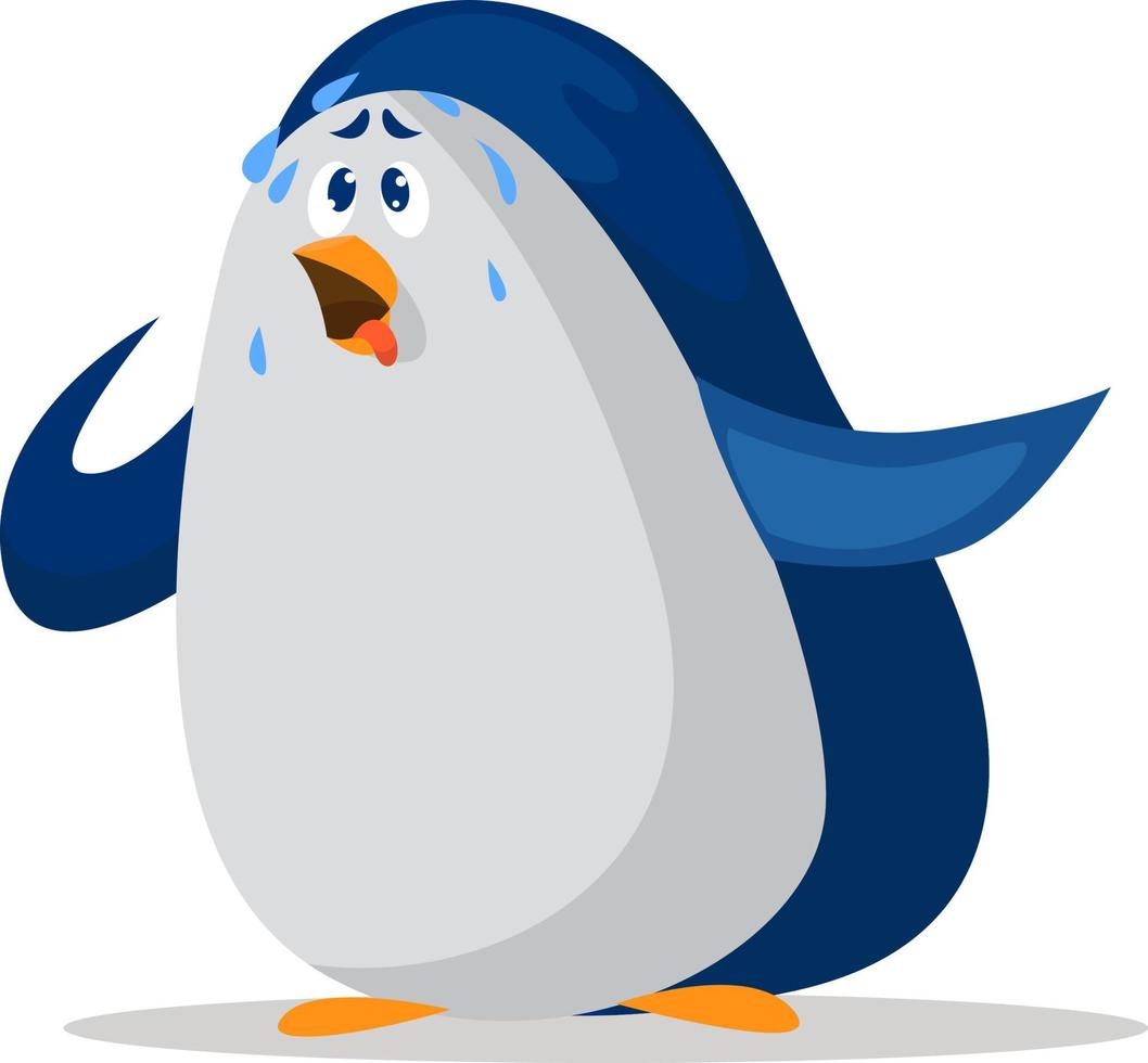 Penguin sweating, illustration, vector on white background