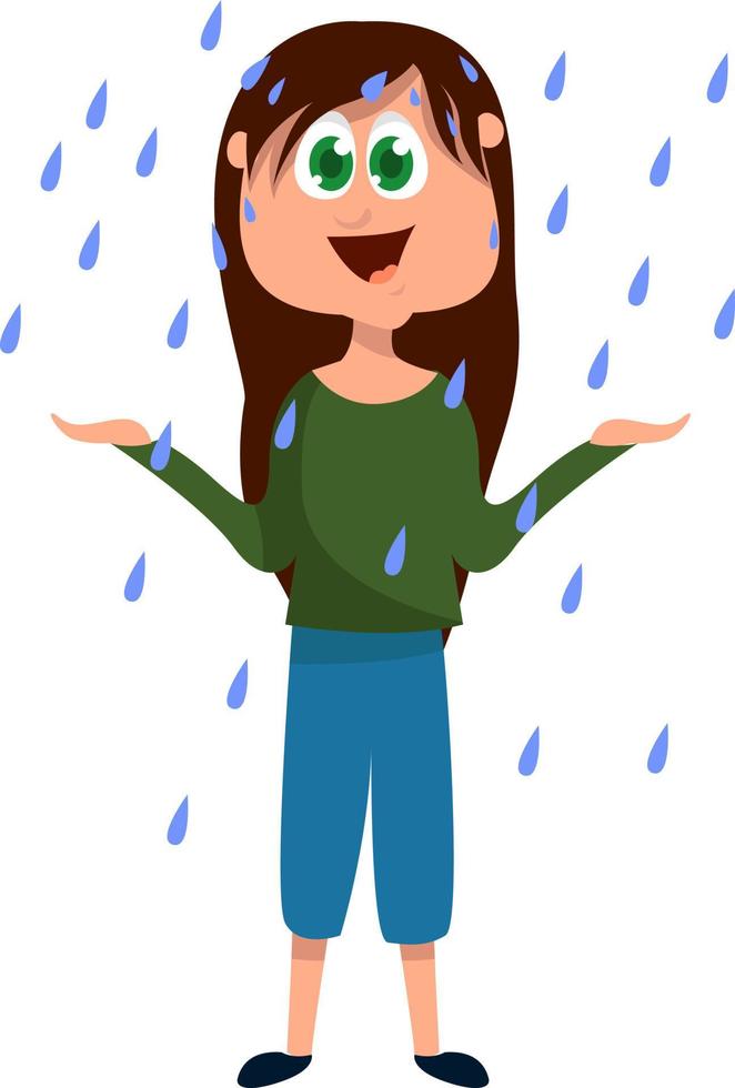 Woman on heavy rain, illustration, vector on white background