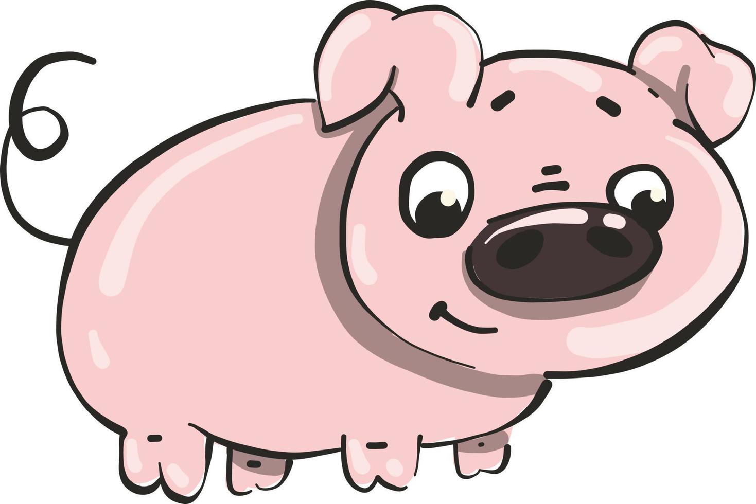 Little pink pig, illustration, vector on white background.