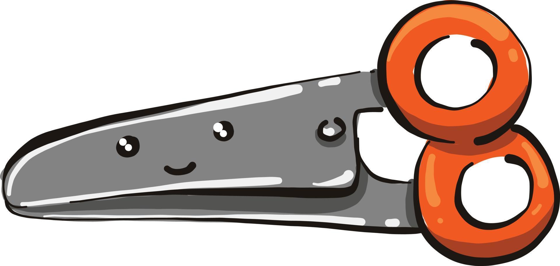 Orange scissors with eyes, illustration, vector on white background.