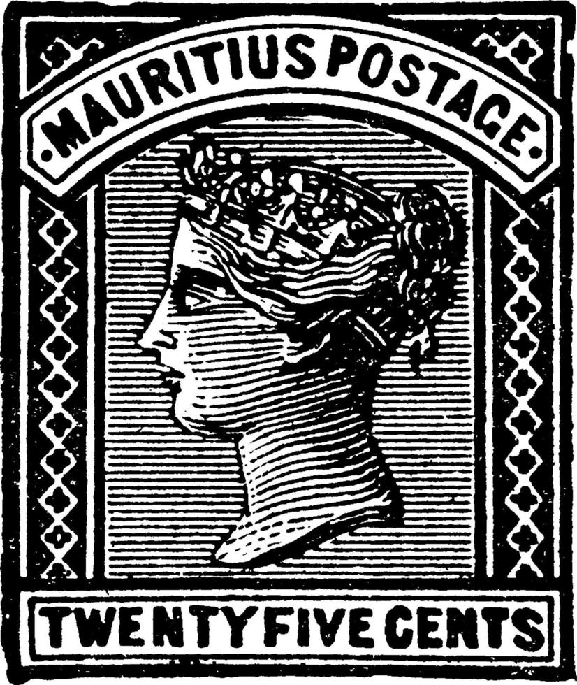 Mauritius, Twenty Five Cents Stamp, 1880, vintage illustration vector
