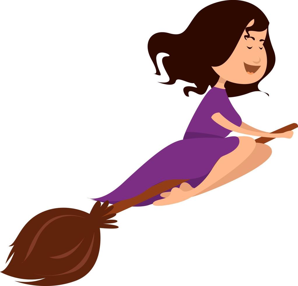 Woman flying on broom , illustration, vector on white background