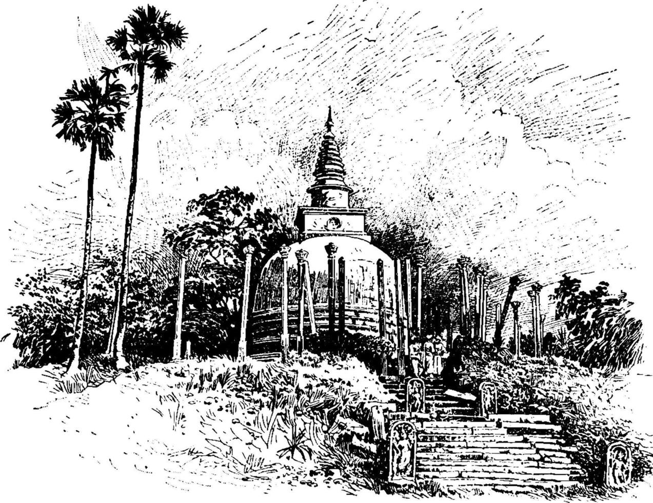 templo en cevlon, sanctum sanctorum, grabado antiguo. vector