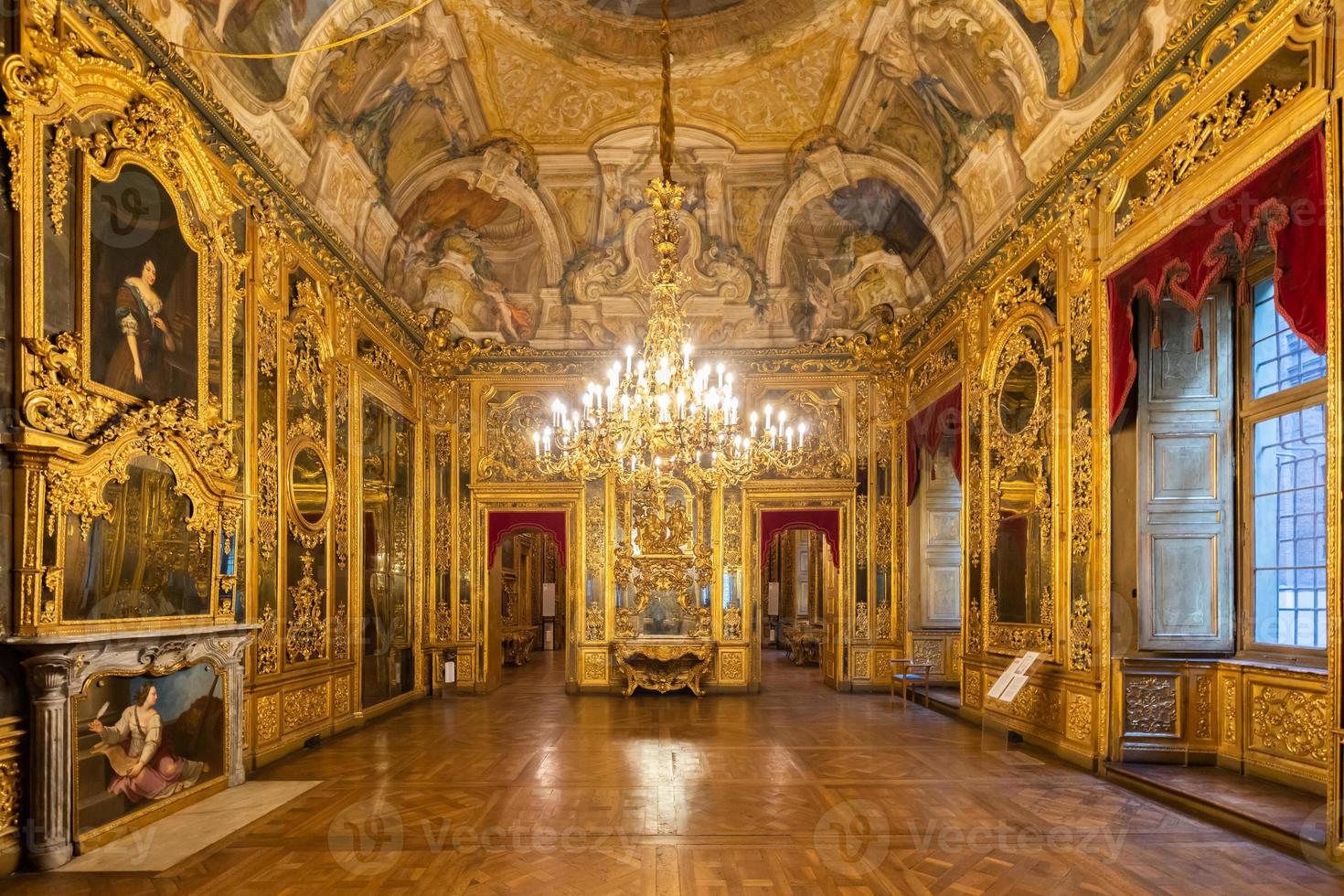 Turin, Italy - Circa January 2022 - baroque old room interior in Carignano Palace. photo