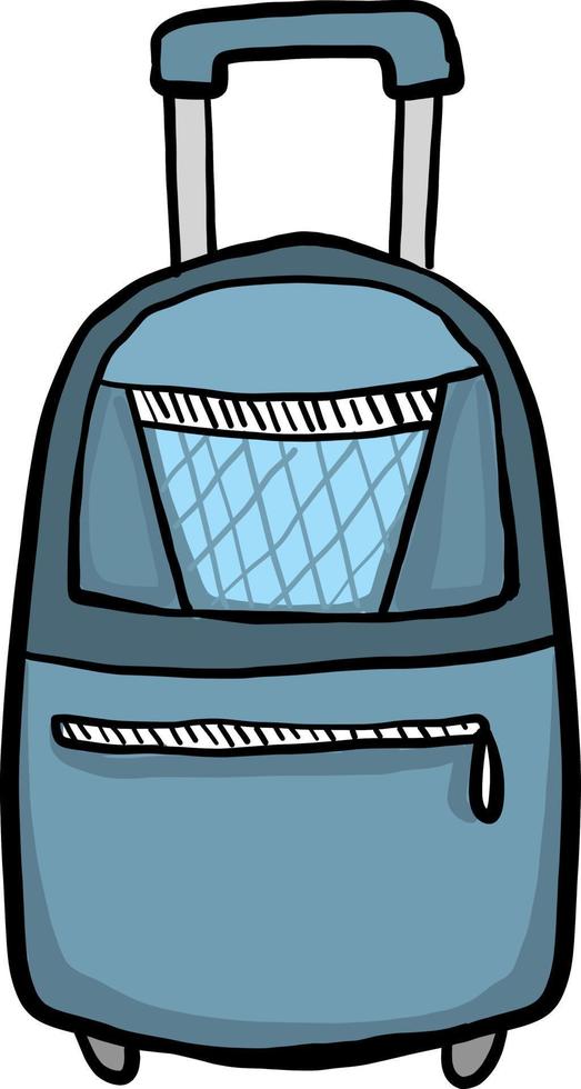 Blue interesting suitcase, illustration, vector on white background.
