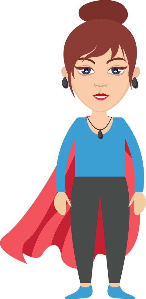 Woman with red cape, illustration, vector on white background.