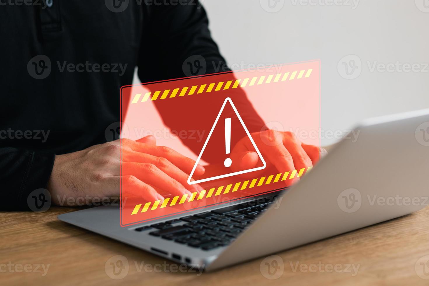 Protection against personal data hacking, exclamation mark Computer virus detected warning, Cybercrime protection. photo