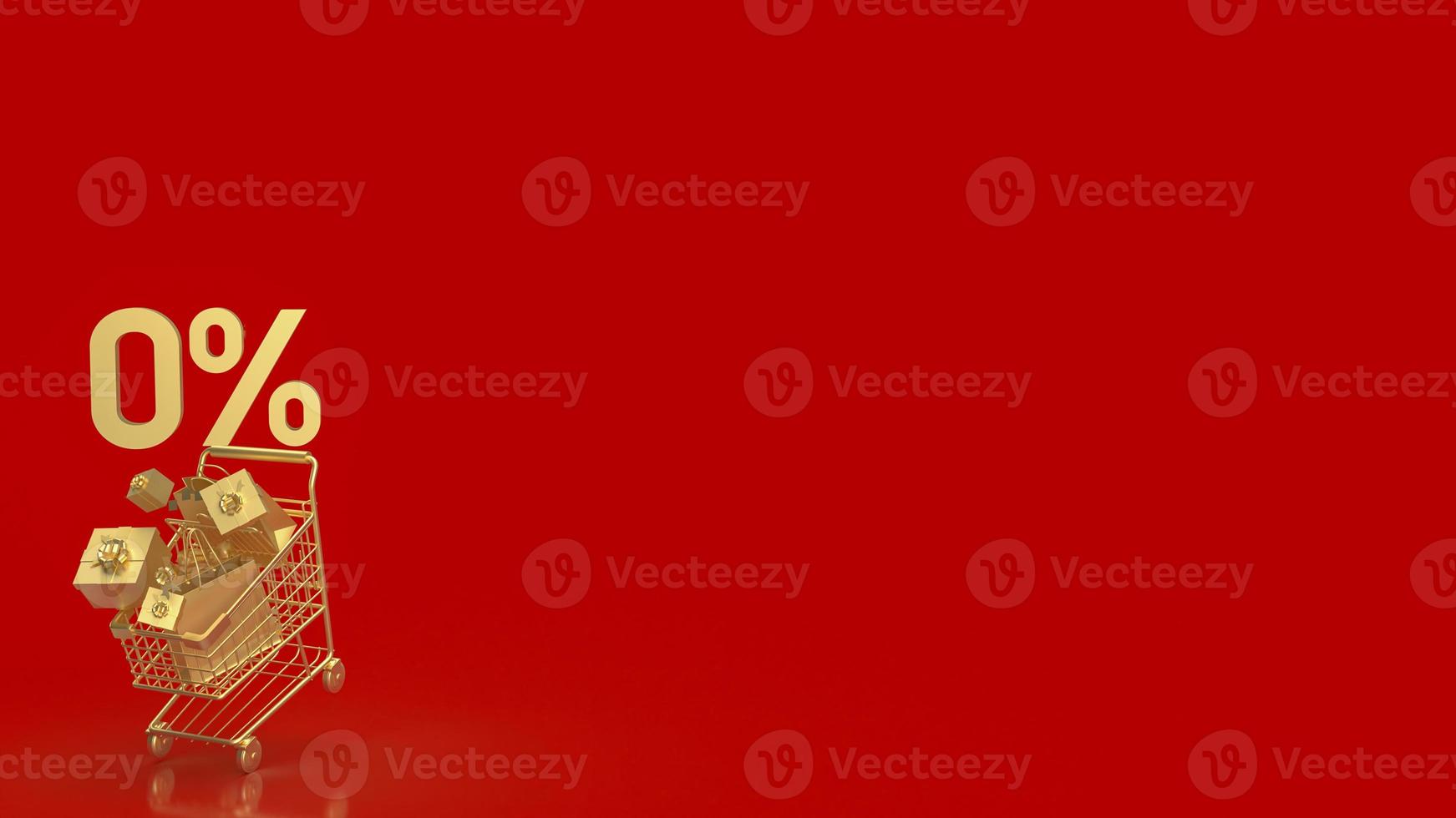 The gold zero percent on shopping cart  for promotion concept 3d rendering photo