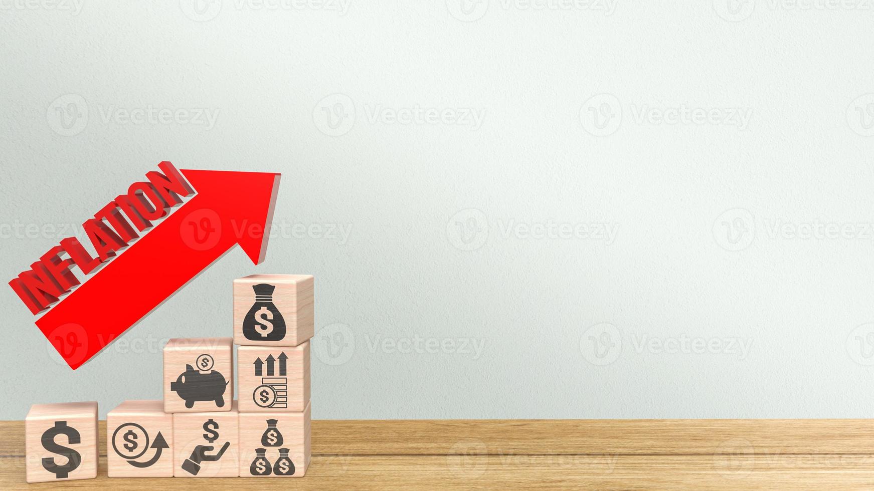 The red inflation text and business icon wood cube 3d rendering photo
