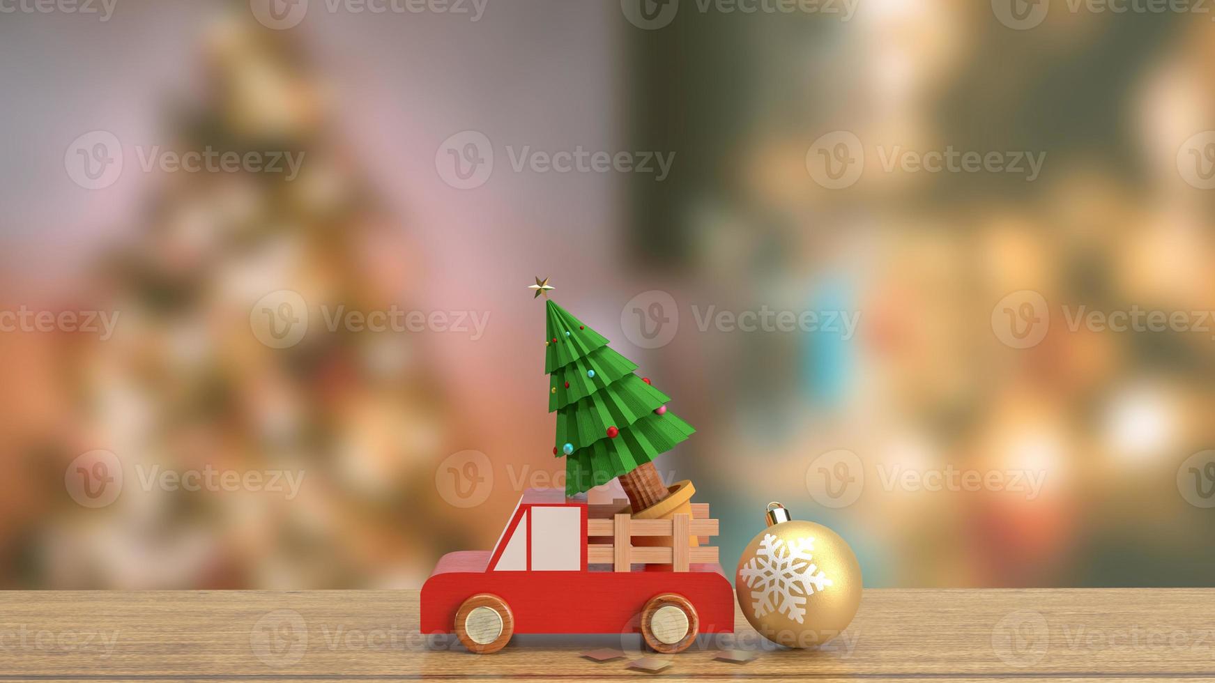 The Christmas tree in wood truck on wood table  3d rendering photo