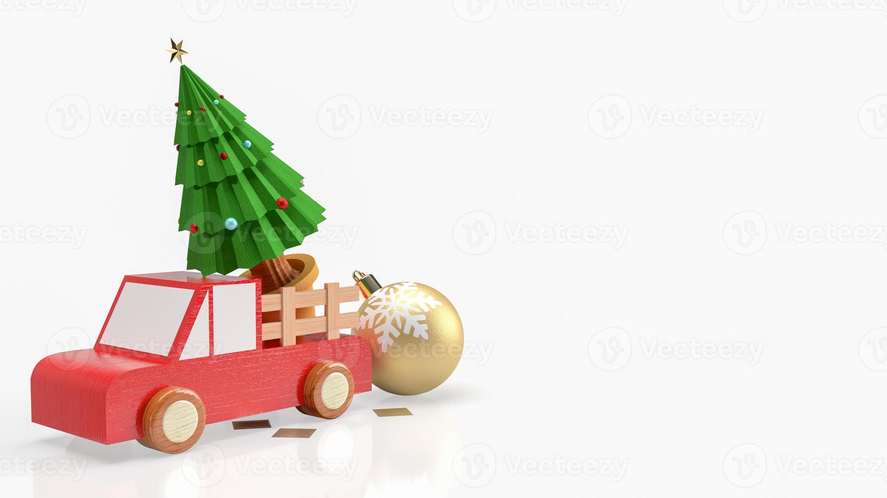 el árbol de navidad en camión de madera sobre fondo blanco 3d renderizado foto