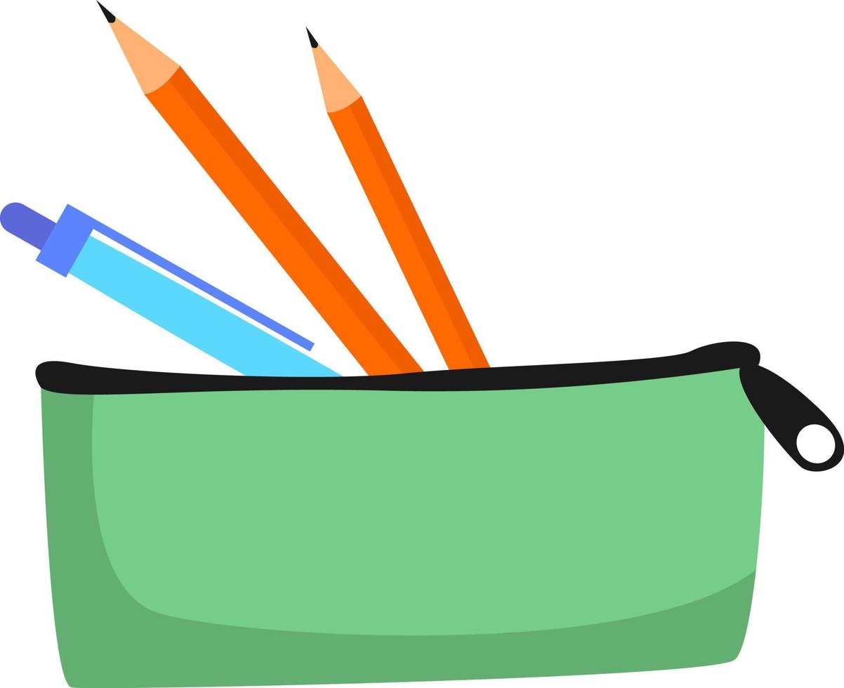 Pens in case, illustration, vector on white background.