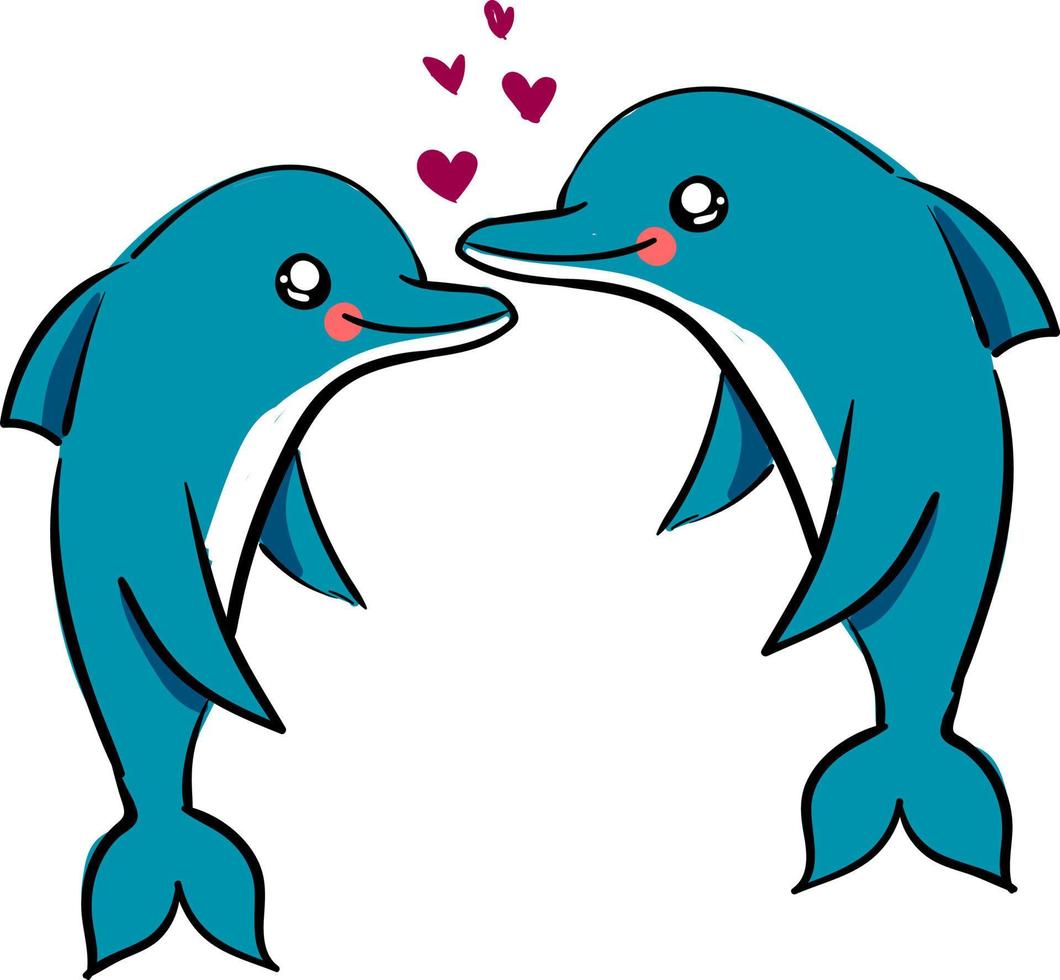 delfines enamorados, ilustración, vector sobre fondo blanco.