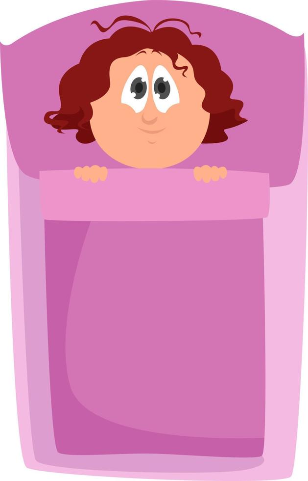niña en cama rosa, ilustración, vector sobre fondo blanco