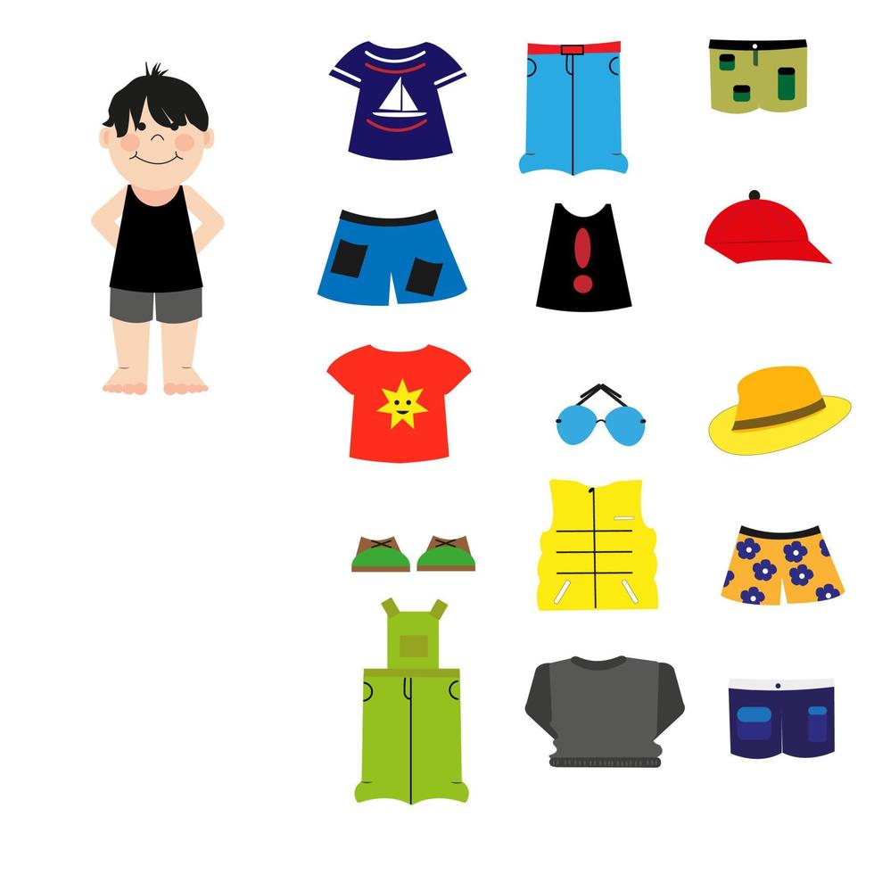 Summer clothes icon set, illustration, vector on a white background ...