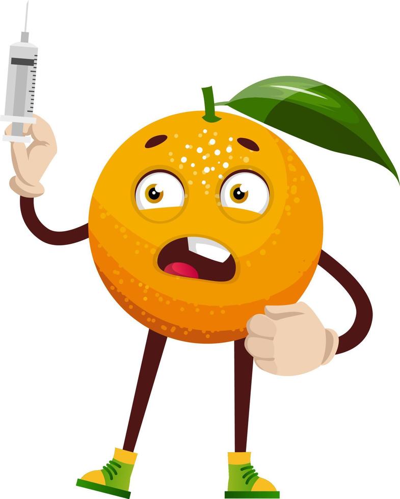 Orange with injection, illustration, vector on white background.