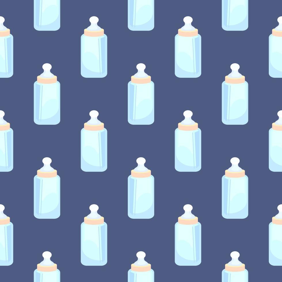 Baby bottle , seamless pattern on a dark blue background. vector