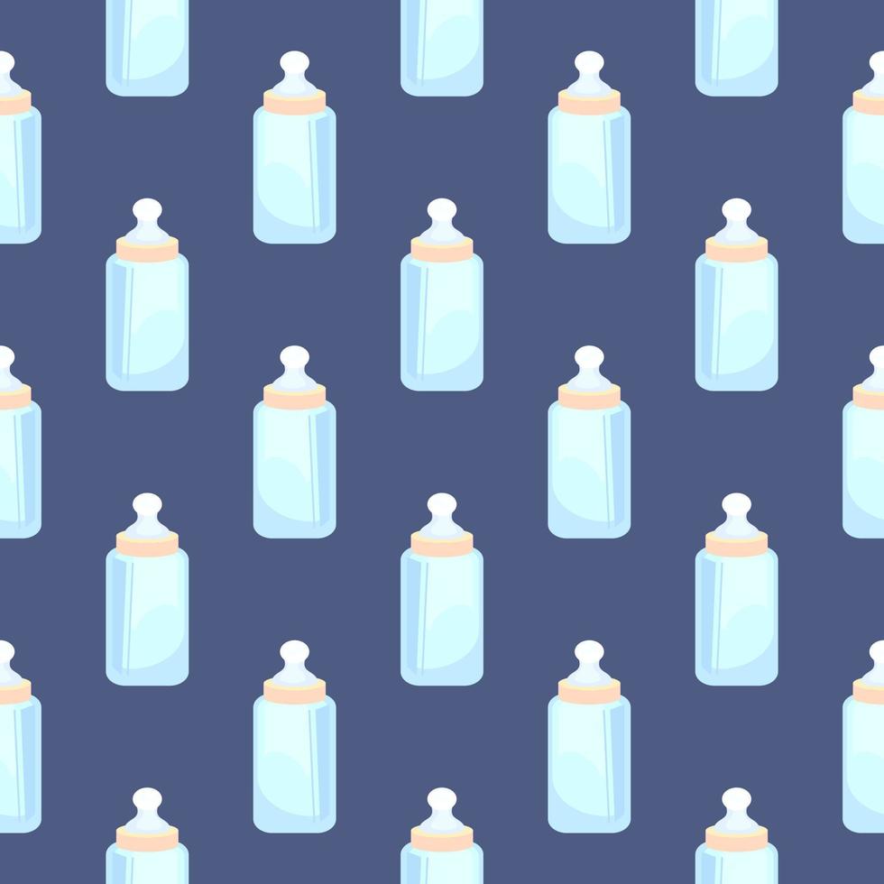 Baby bottle , seamless pattern on a dark blue background. vector