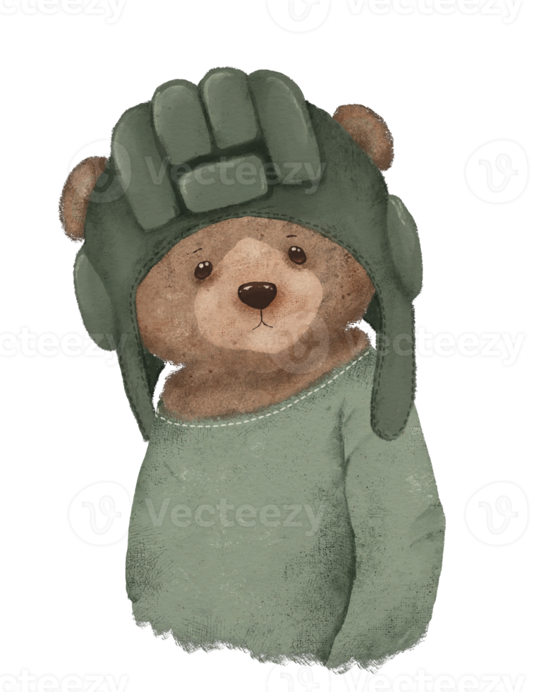 drawing of a teddy bear in military uniform, peacekeeper png