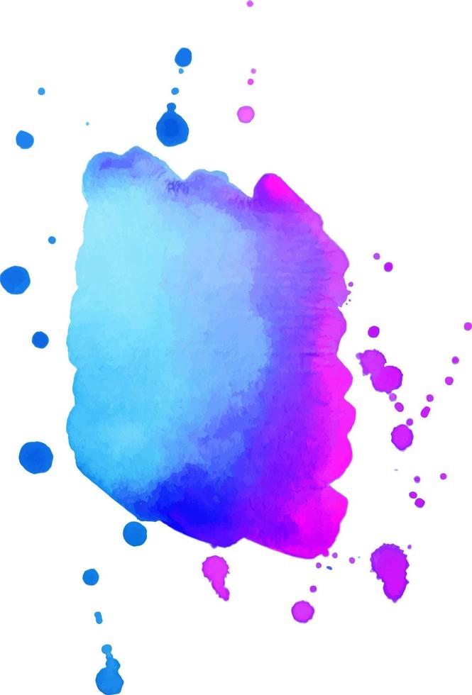 Blue pink watercolor stain with splashes and drops. Watercolor background vector