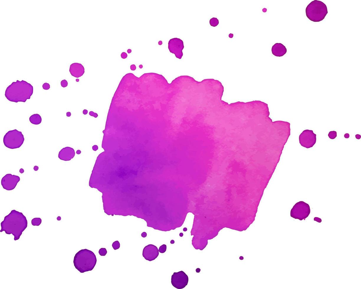 Pink watercolor stain with splashes and drops. Watercolor background vector