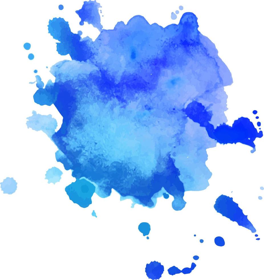 Blue watercolor stain with splashes and drops. Watercolor background vector