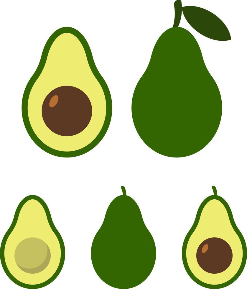 Avocado, vector. Vector green color avocado icons on white background.