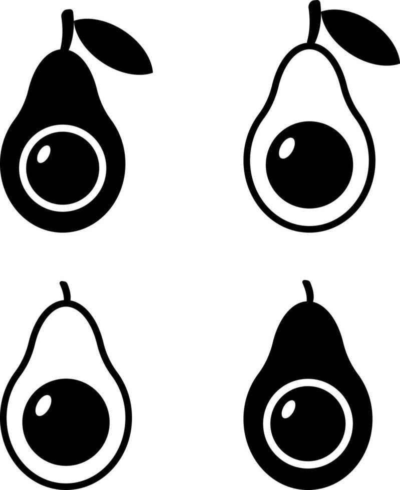 aguacate, vectorial. iconos vectoriales de aguacates en color negro sobre un fondo blanco. vector