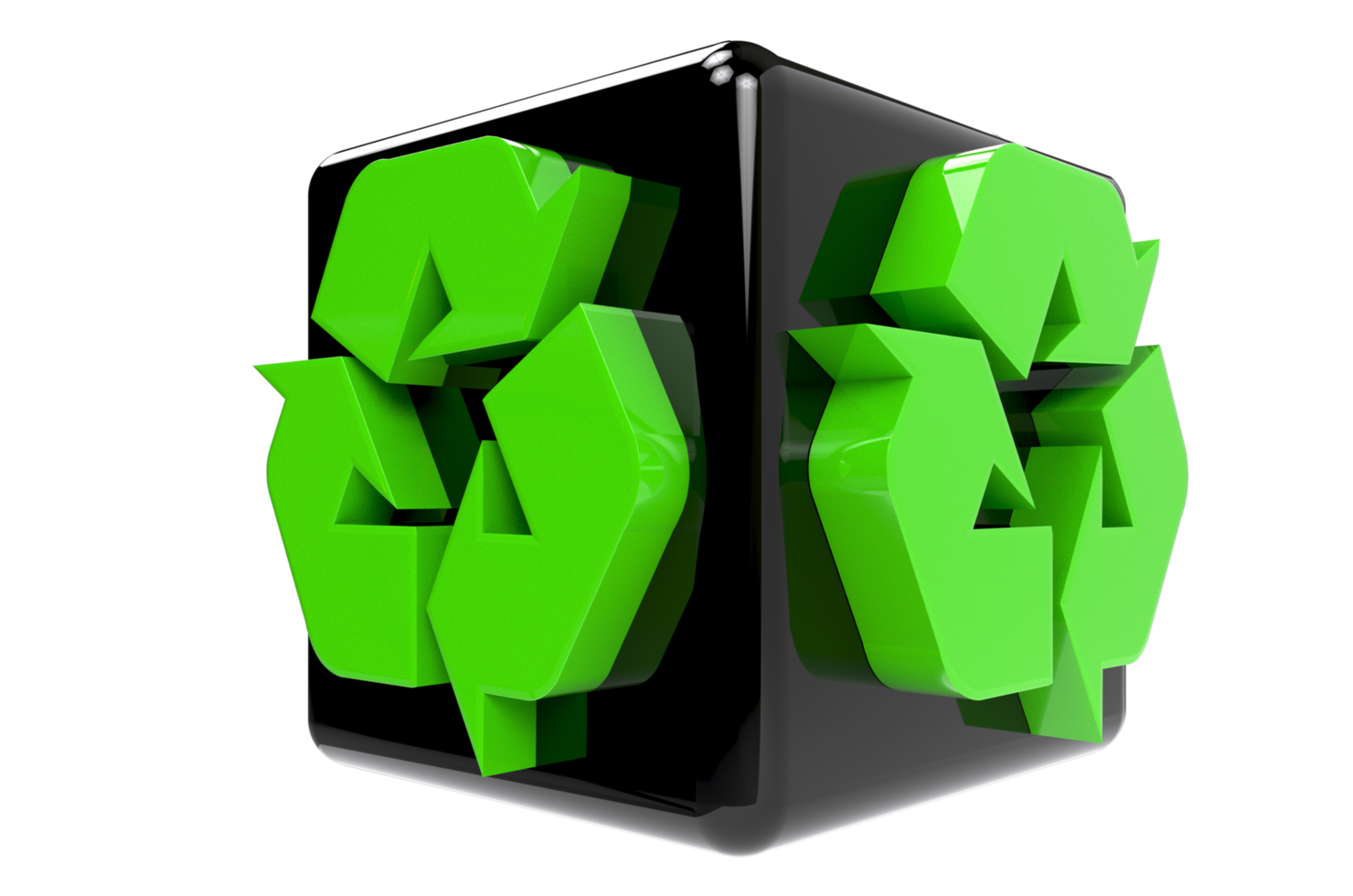 3d símbolo de reciclagem verde brilhante png fundo transparente