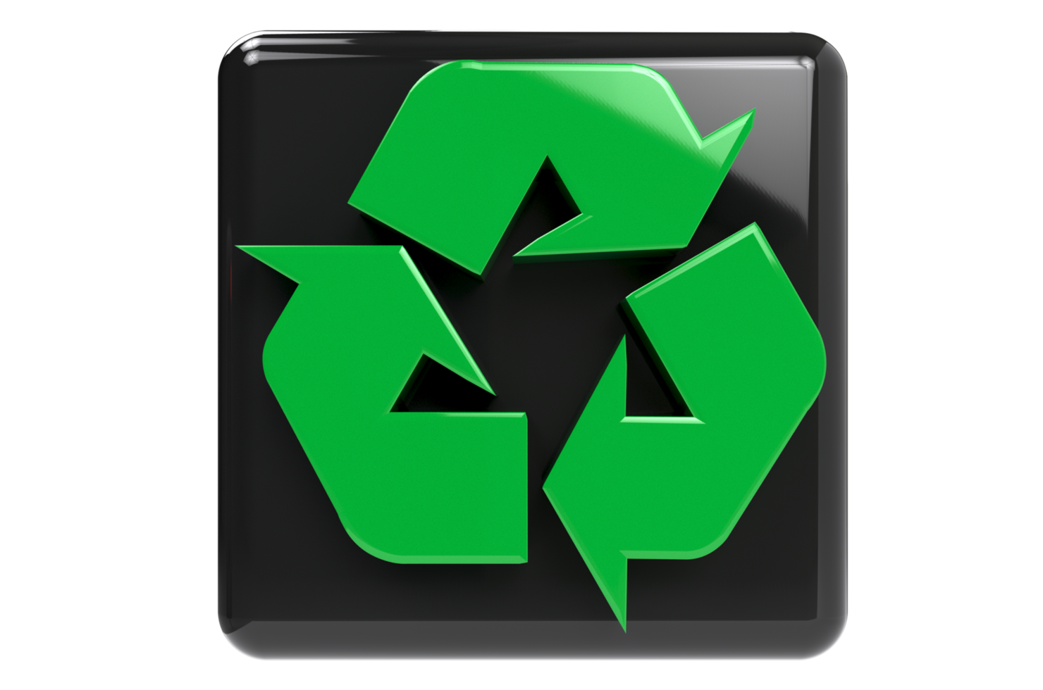 3d símbolo de reciclagem verde brilhante png fundo transparente