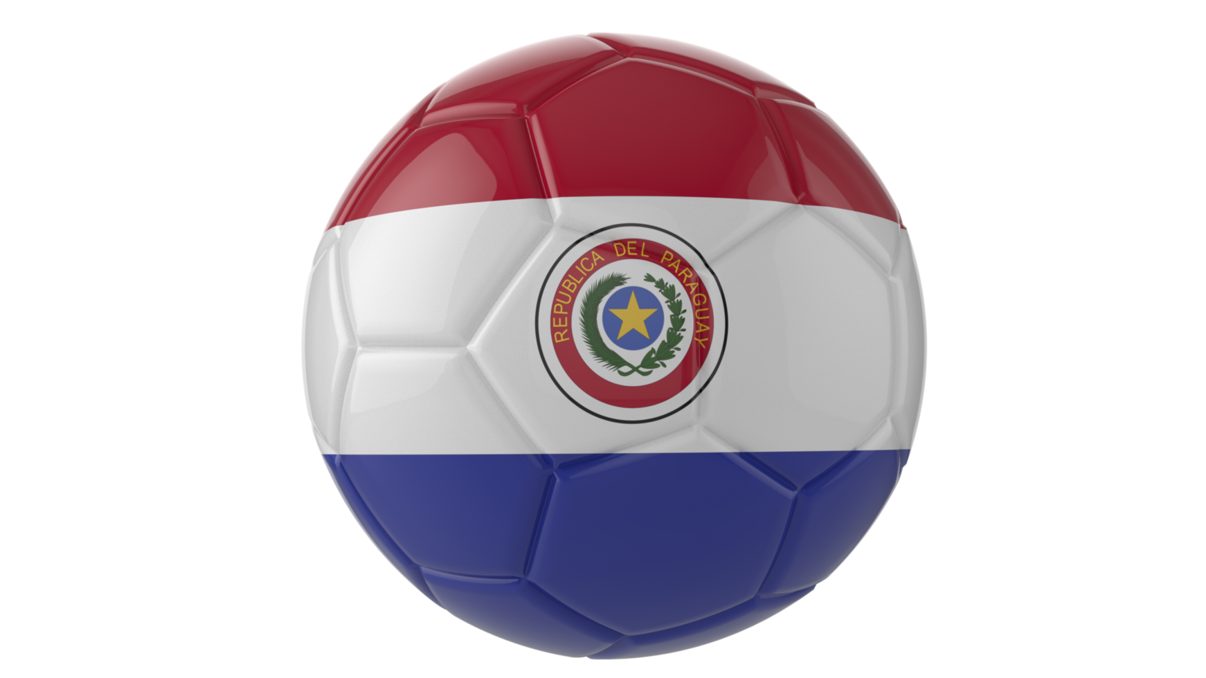 Balón de fútbol realista en 3d con la bandera de paraguay aislado sobre fondo png transparente