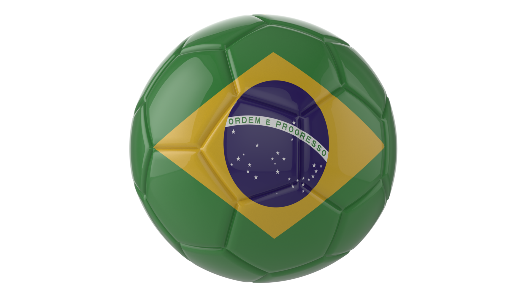 3d realistic soccer ball with the flag of Brazil on it isolated on transparent PNG background