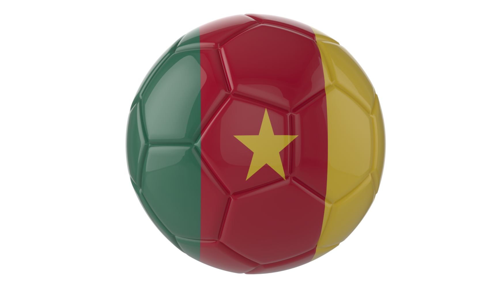3d realistic soccer ball with the flag of Cameroon on it isolated on transparent PNG background