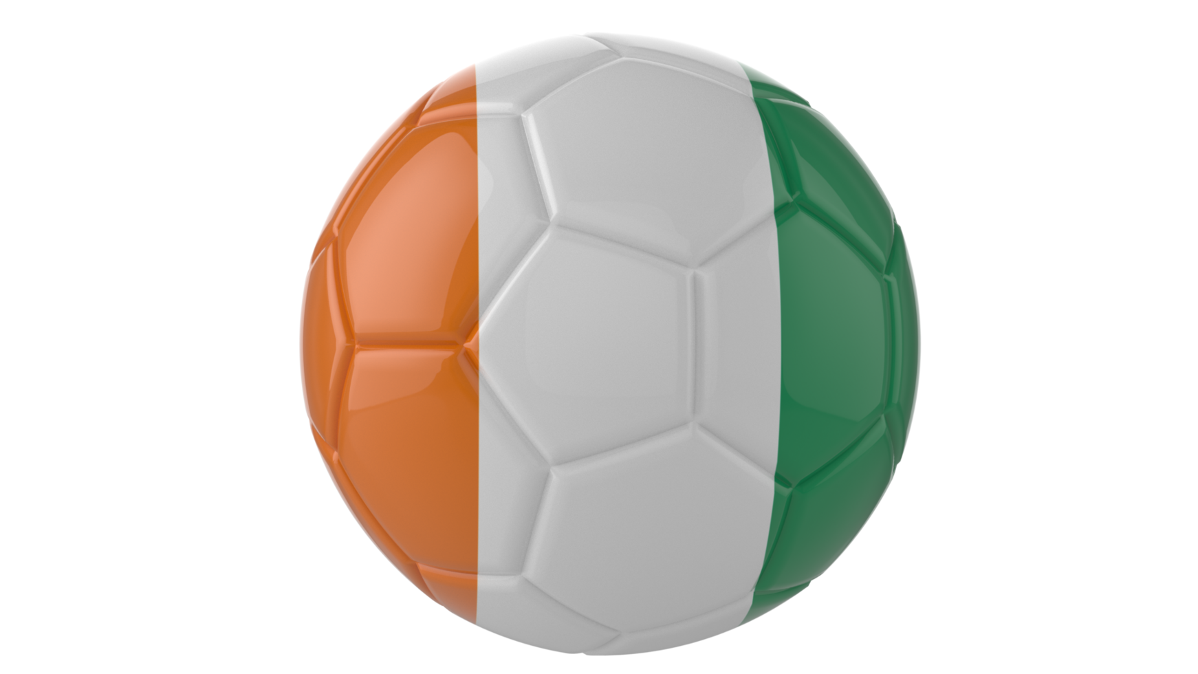 3d realistic soccer ball with the flag of Ivory Coast on it isolated on transparent PNG background