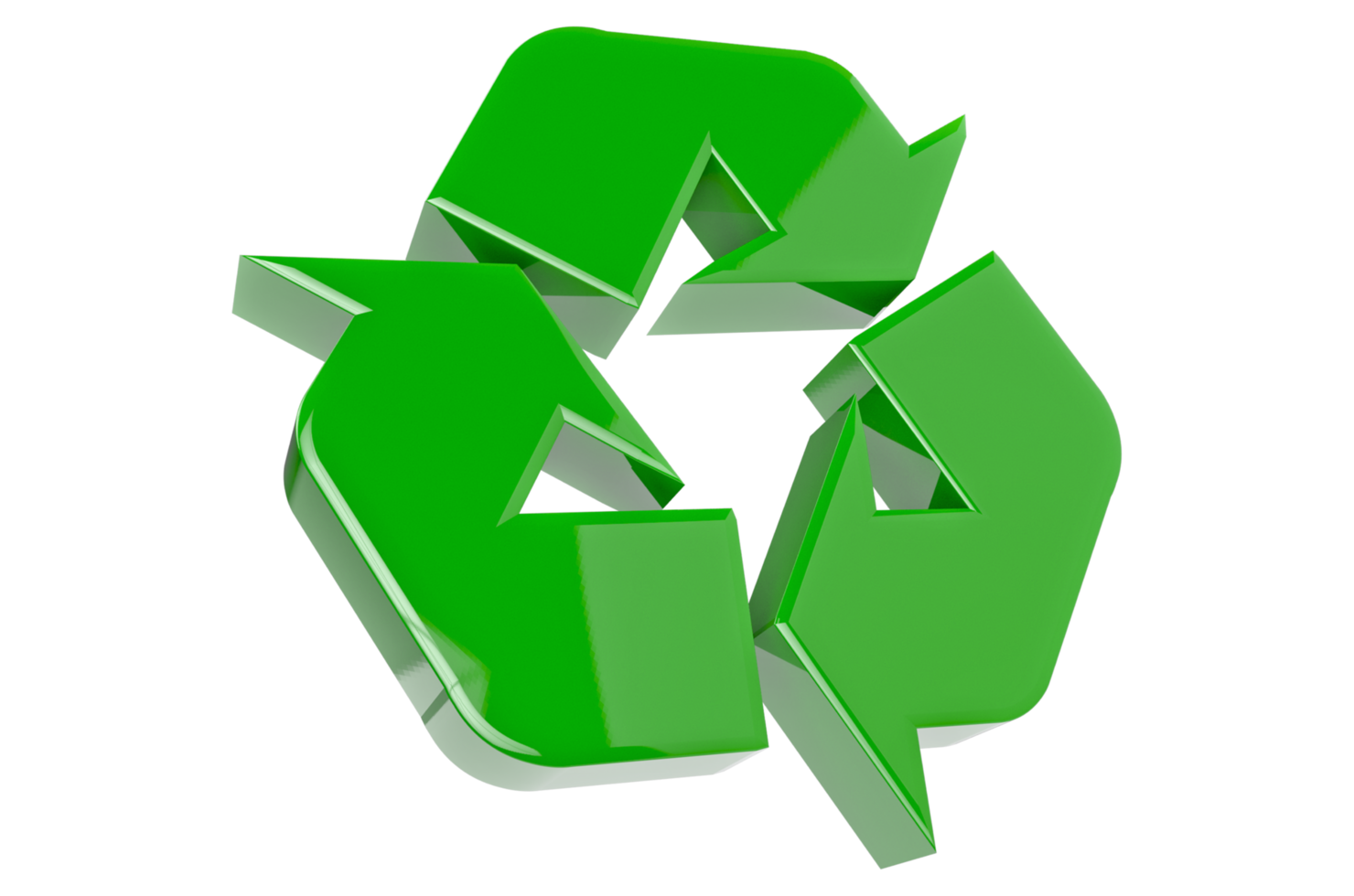3d grüner glänzender Recycling-Symbol png transparenter Hintergrund