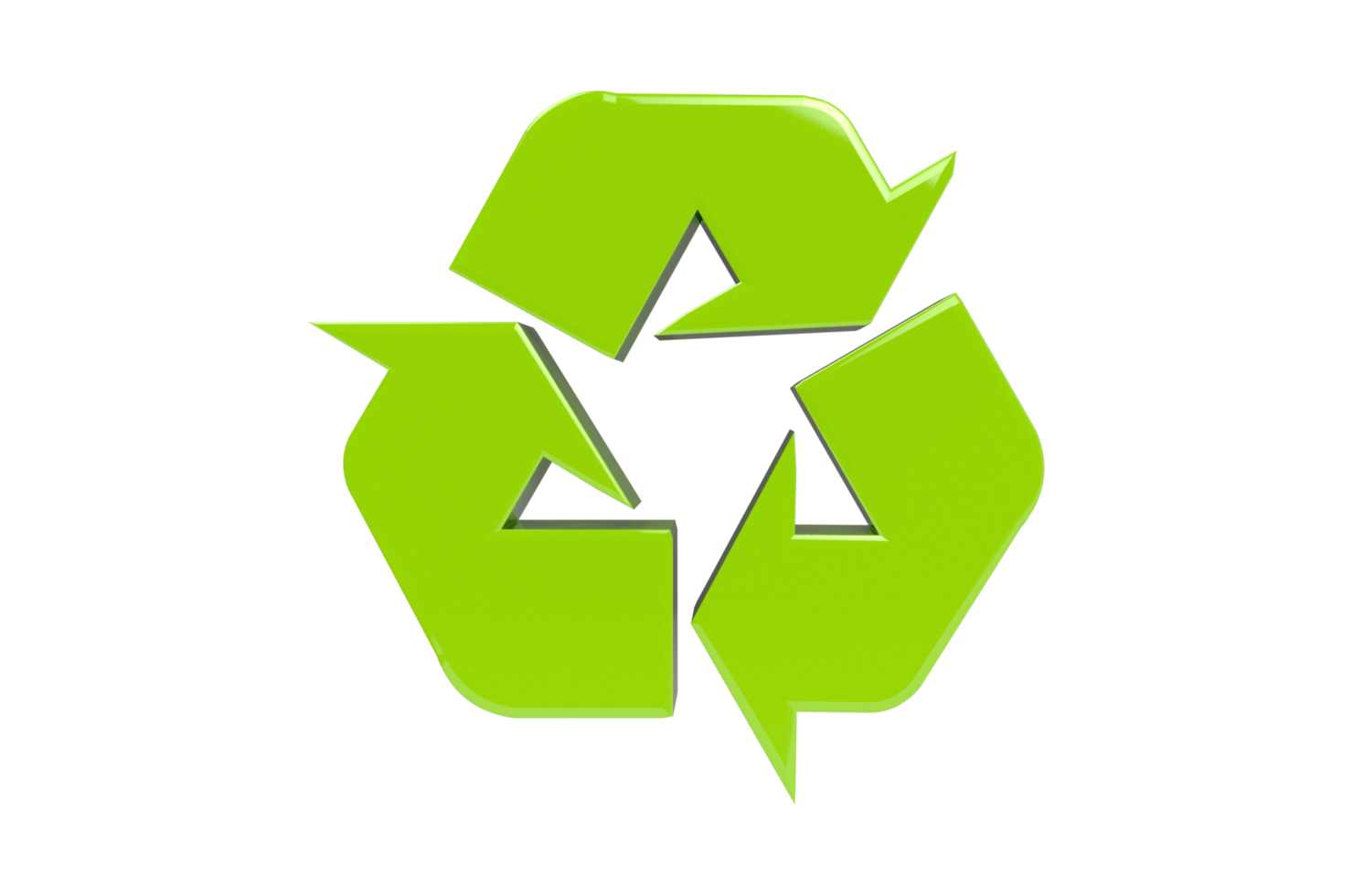 3d símbolo de reciclagem verde brilhante png fundo transparente
