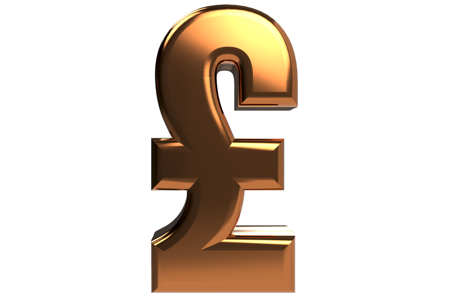 Golden British Pound Symbol 3D Render PNG