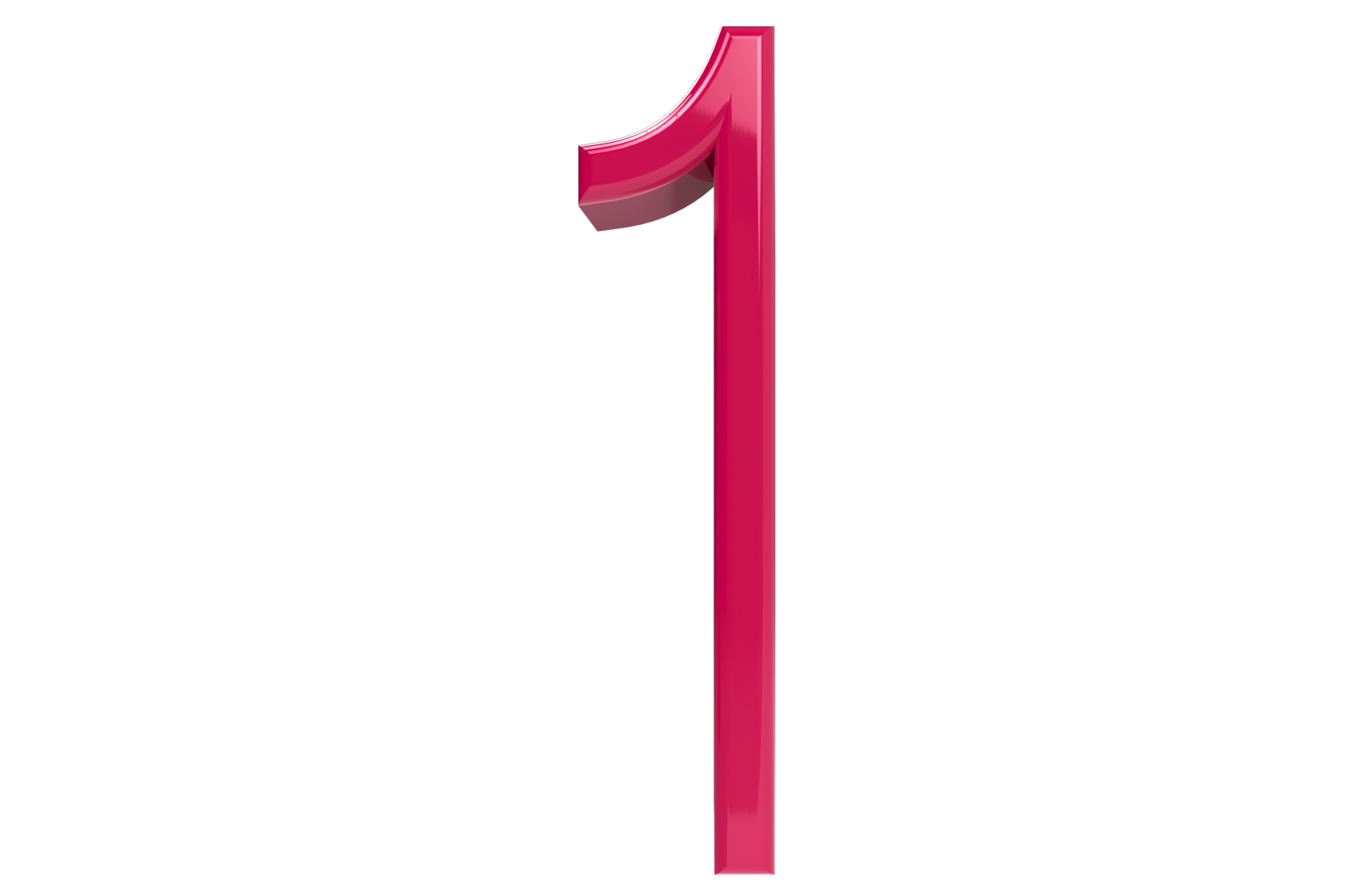 Pink number 1 isolated on transparent background. 3D rendered