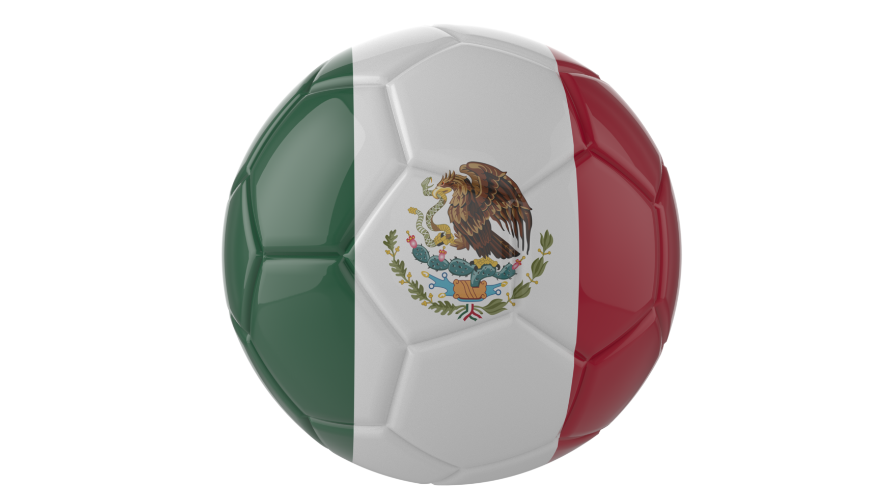 Balón de fútbol realista en 3d con la bandera de México aislado en un fondo png transparente