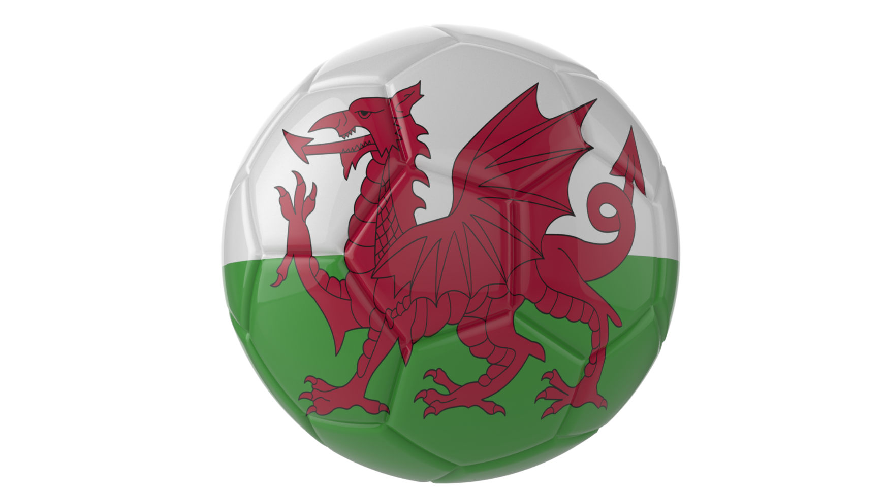 3d realistic soccer ball with the flag of  Wales on it isolated on transparent PNG background
