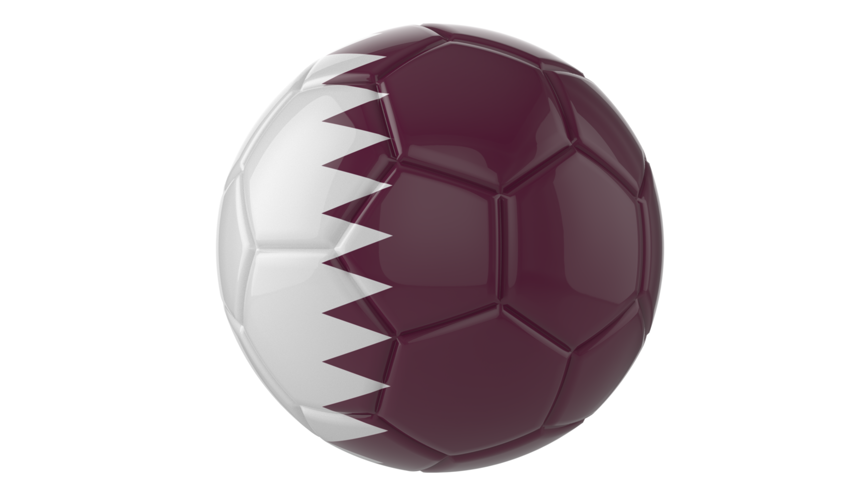 3d realistic soccer ball with the flag of Qatar on it isolated on transparent PNG background