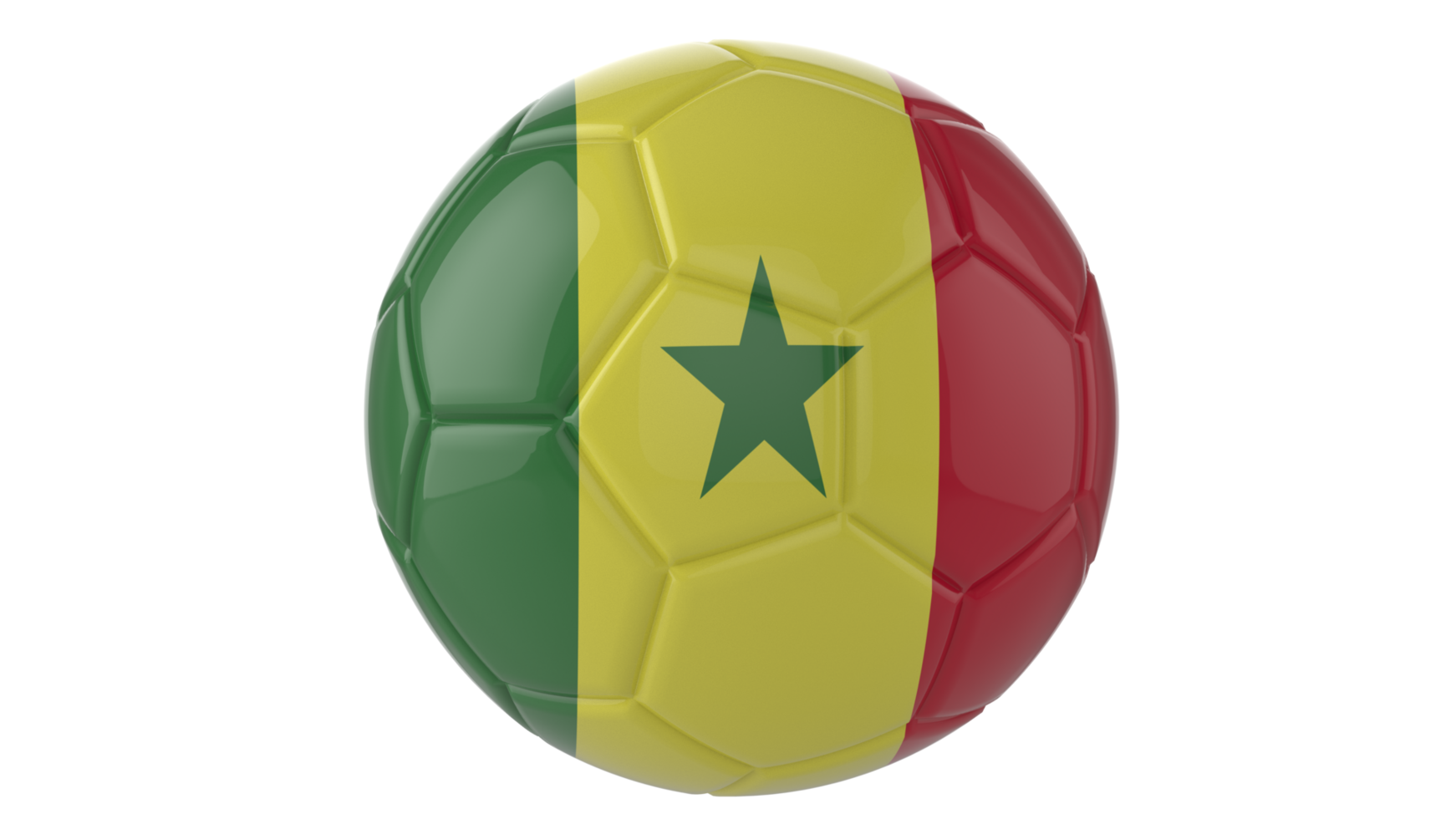 Balón de fútbol realista en 3d con la bandera de senegal aislado sobre fondo png transparente