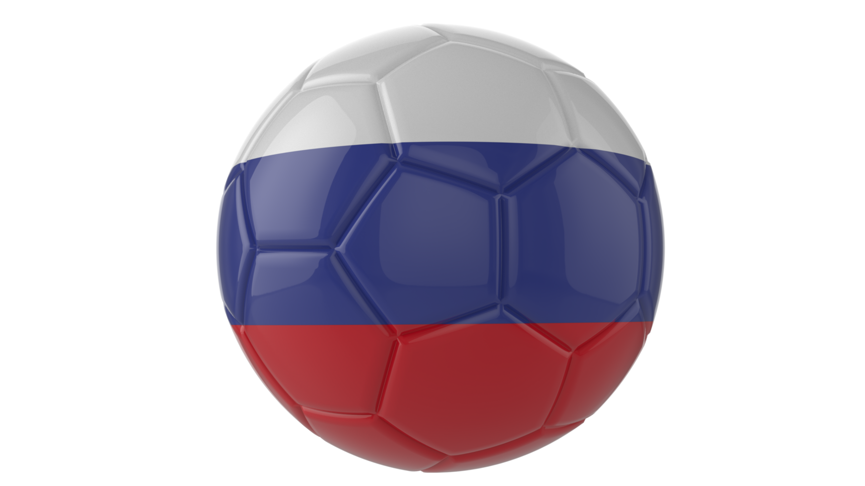 Balón de fútbol realista en 3d con la bandera de rusia aislado en un fondo png transparente