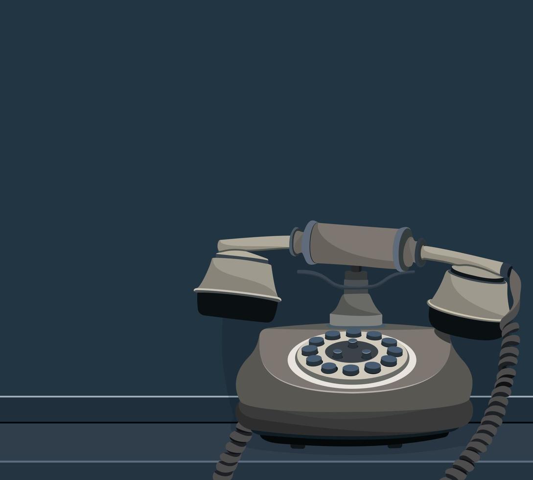 Old rotary dial telephone with handset lifted logo design illustration. Phone vector logo. Flat design style.