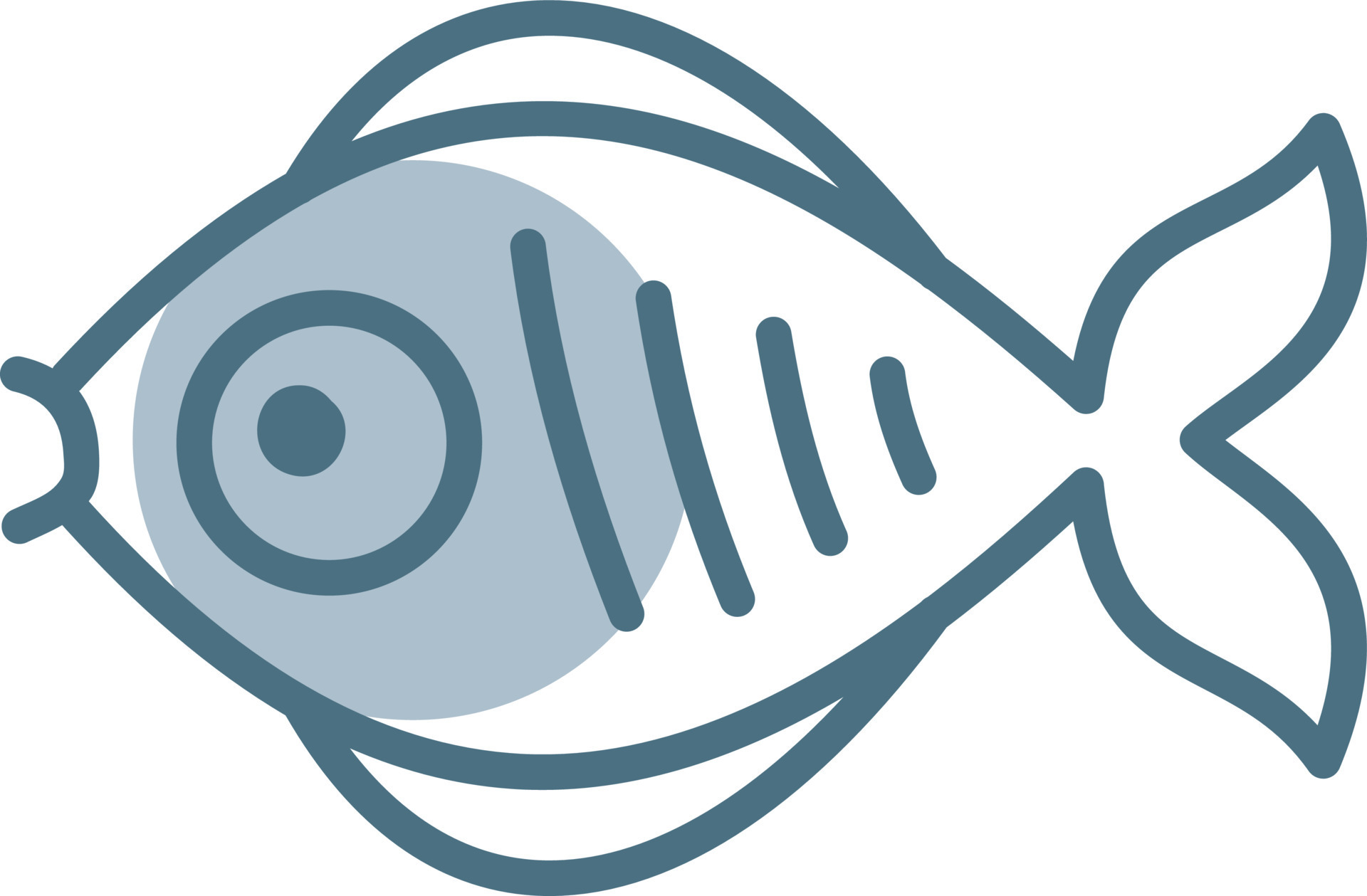 Blue fish with open mouth, illustration, vector on a white background