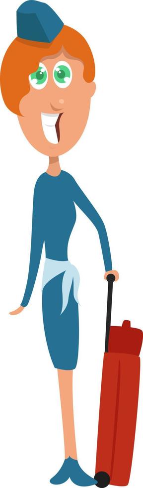 Woman with red suitcase, illustration, vector on white background.