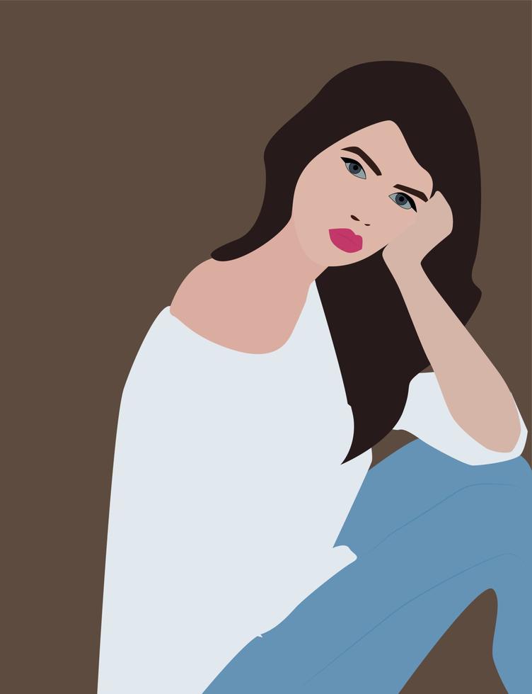 Girl with red lipstick, illustration, vector on white background.