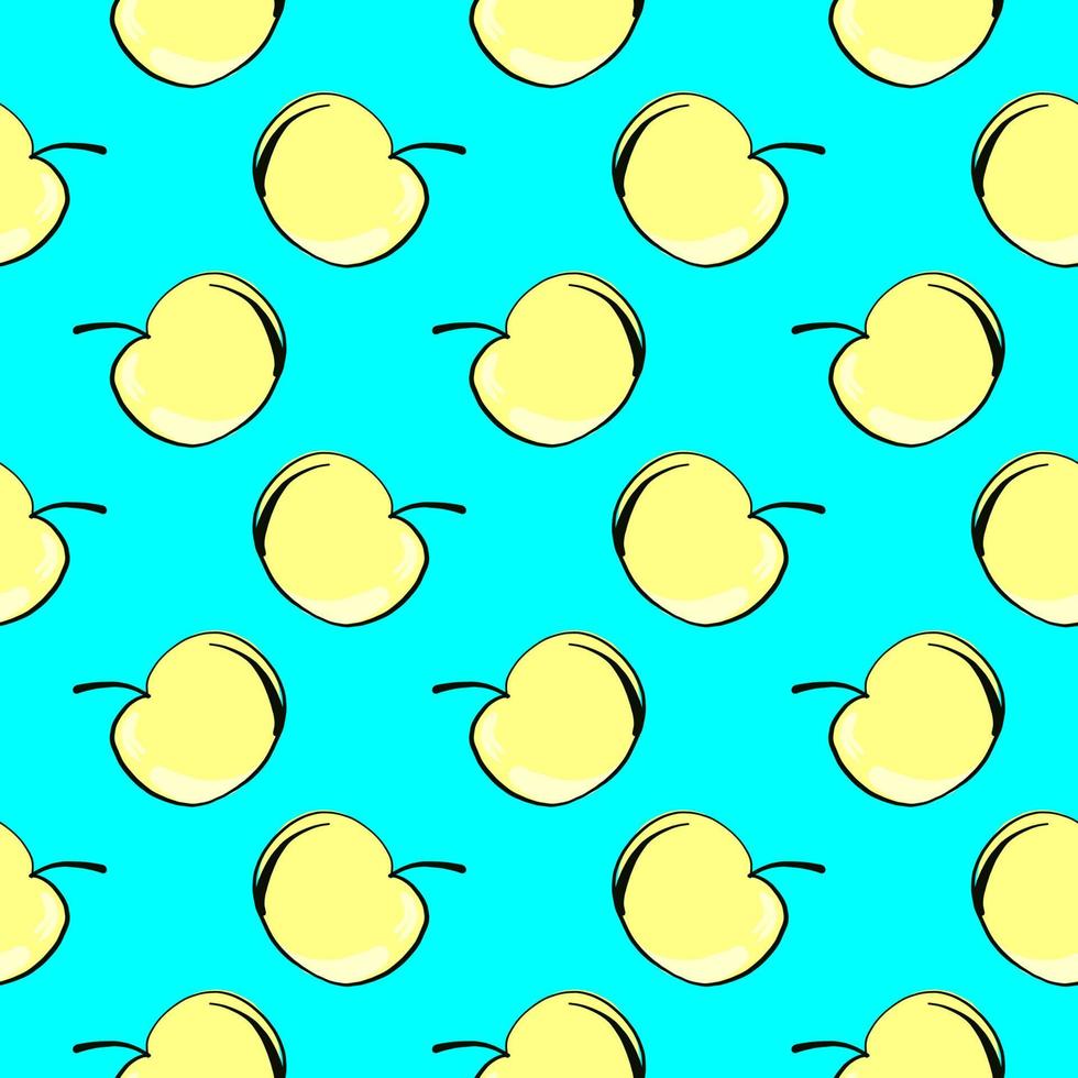 Delicious apples, seamless pattern on blue background. vector